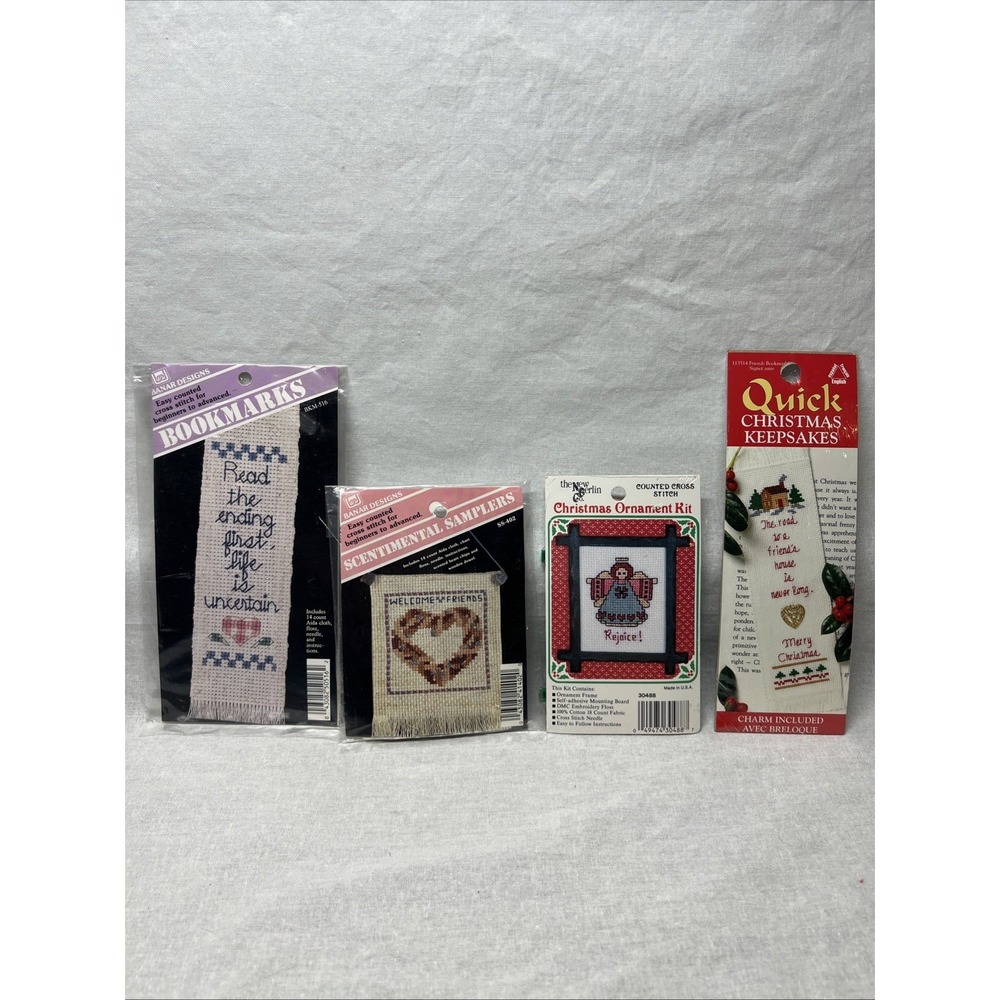 Lot of 4 Vintage Bookmarks/Assorted Sampler Cross Stitch Pattern Kits New